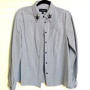 Laundry by Shelli Segal women top gray stripe long sleeve collar shirt size S